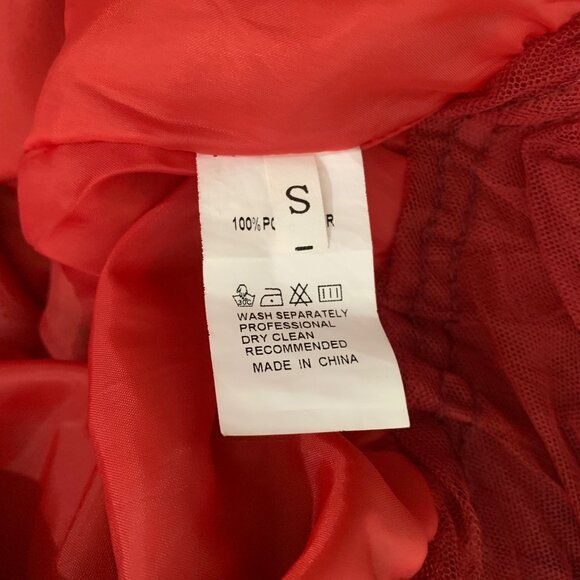 Red Camouflage Lightweight Bomber Jacket Long Ruffled Mesh Open Front SZ Small - Picture 3 of 3